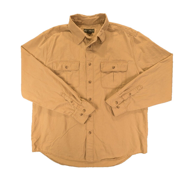 Eddie Bauer Shirt Mens XL Heavy Button Down Long Sleeve Tan Outdoor 100% Cotton - Picture 1 of 9